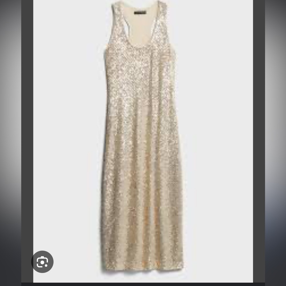 Banana Republic Sequin Bias Midi Dress Champagne color SIZE MEDIUM TALL
